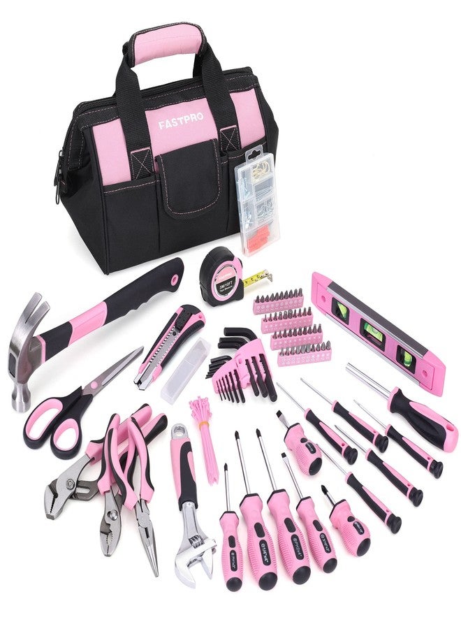 FASTPRO Pink Tool Set, 220-Piece Lady's Home Repairing Tool Kit with 12-Inch Wide Mouth Open Storage Tool Bag - Image 1