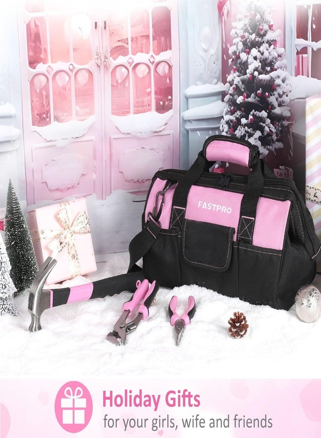 FASTPRO Pink Tool Set, 220-Piece Lady's Home Repairing Tool Kit with 12-Inch Wide Mouth Open Storage Tool Bag - Image 2