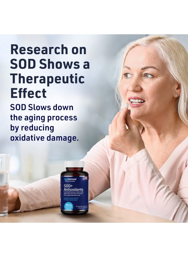 AgeImmune SOD Antioxidants Complex Healthy Aging Supplement, 400mg of Superoxide Dismutase, Alpha Lipoic Acid, Green Tea Extract, L-Arginine, Lysine, AKG, Vitamin A, Vitamin E - 60 Capsules -2 Bottles - Image 5