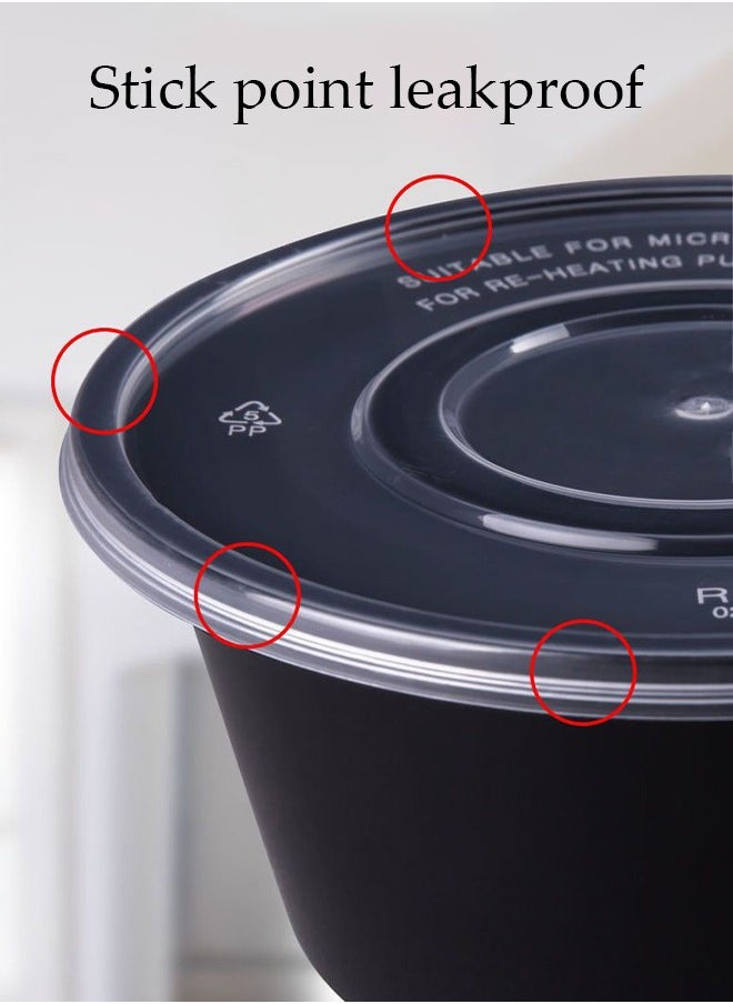 DUNISO - 50-Pieces，625ml Thickened Meal Prep Containers,Reusable Heatable Food Storage Circular Containers WIth Lids For Packing,Storage,14.9*10.5*5.5CM,Black - Image 1