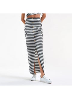 Striped Pencil Skirt with Pockets and Slit
