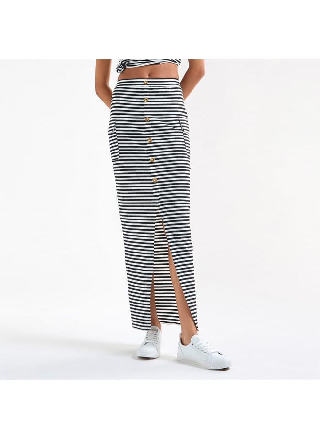FAV - Striped Pencil Skirt with Pockets and Slit - Image 1