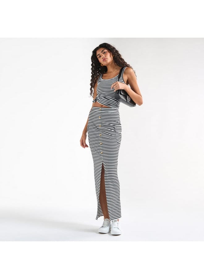 FAV - Striped Pencil Skirt with Pockets and Slit - Image 1