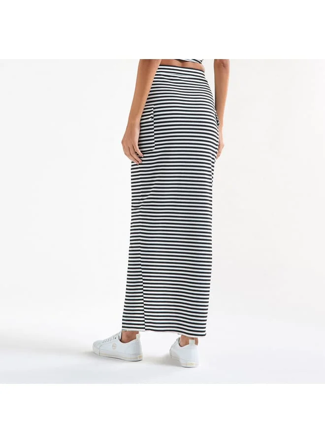 Splash FAV Striped Pencil Skirt with Pockets and Slit