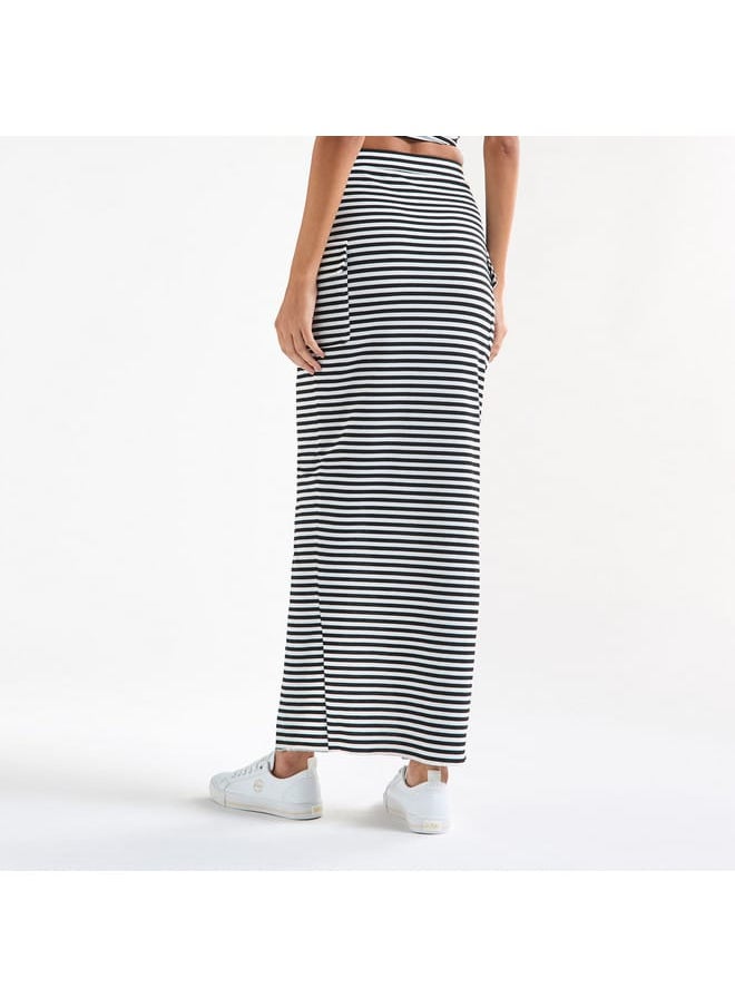 FAV - Striped Pencil Skirt with Pockets and Slit - Image 1