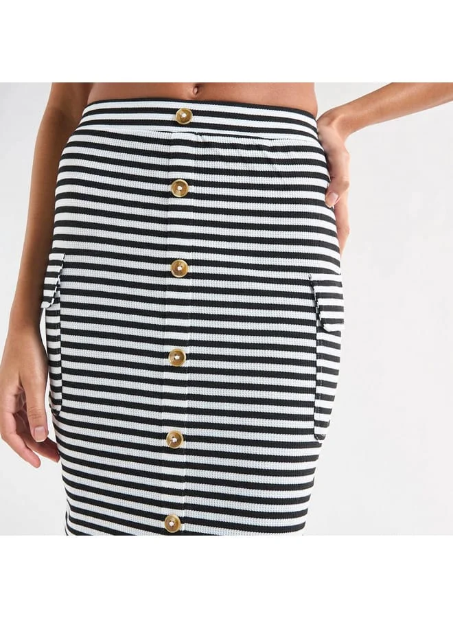 Splash FAV Striped Pencil Skirt with Pockets and Slit