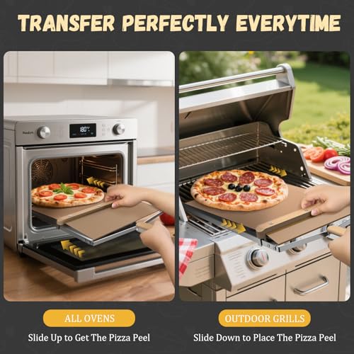 Biconimi Sliding Pizza Peel large Pizza Peel Metal Sliding Tray 15 X 13 Making 12 Inch 304 Stainless Steel Metal Premium Pizza Board with Solid Wood Handle and Pizza Cutter Wheel - Image 3