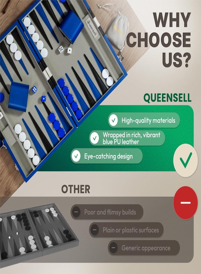 Queensell Backgammon Sets for Adults - Blue Edition - Image 4