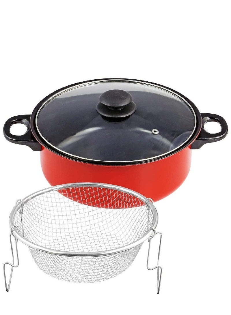 Manual Deep Fryer Basket Pot with Glass Lid- 3-piece  - Image 2