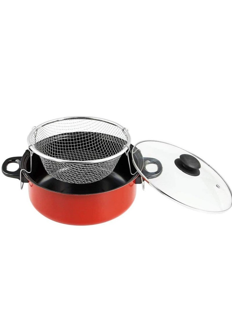 Manual Deep Fryer Basket Pot with Glass Lid- 3-piece  - Image 3