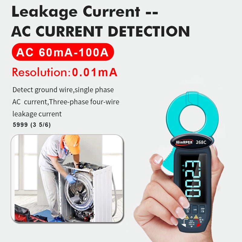 Digital Clamp Meter: Blue + Black, 6000-Count Rotating LCD, High-Precision AC Leakage Detection - 750mAh Rechargeable Battery, Multi-Function Electrical Tester for Electricians, HVAC Technicians & Pro - Image 4