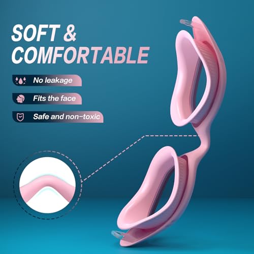 VegoVia Adult Swim Goggles for Men Women Swimming Goggles Pool Anti Fog UV Protection Youth Pink Water Swim Glasses Goggle Waterproof with Goggles Case - Image 2