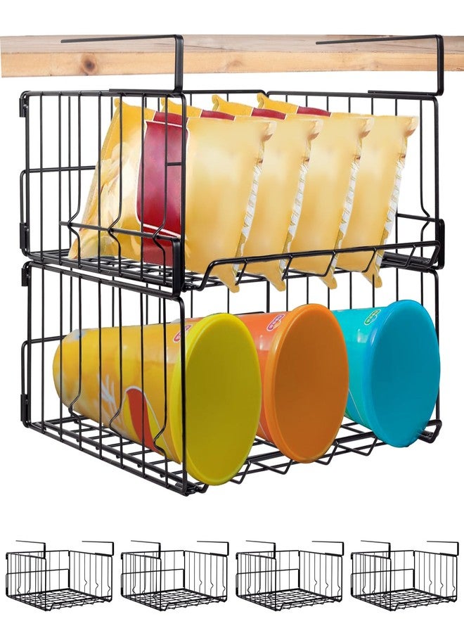 Resulzon 4-Pack Steel Under Cabinet Shelf Basket Organizer, Metal Wire Rack Hanging Storage Baskets Holds up to 22lbs for Kitchen, Office, Pantry, Bathroom, Cabinet (Black-4) - Image 1