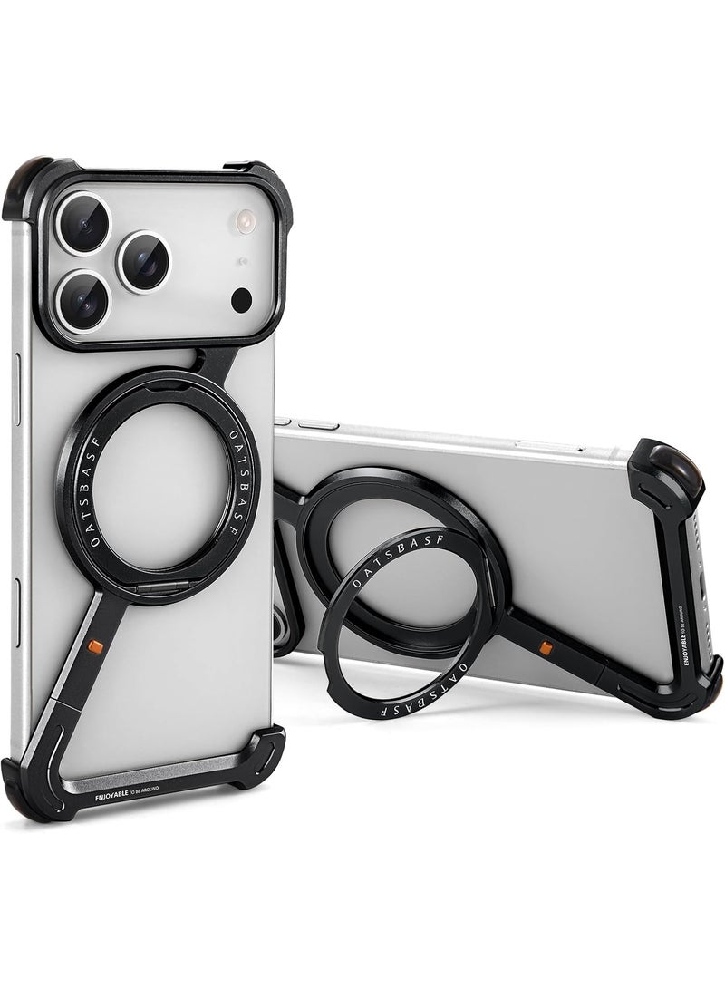 أوتس باسف جراب مغناطيسي لهاتف iPhone 18 Pro Max، مزود بحامل قابل للدوران بزاوية 360 درجة، وإطار معدني من الألومنيوم بتصميم مفتوح (بدون ظهر). - Image 1