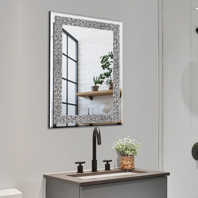 Ruomeng Wall Mirror Rectangular Crystal Crush Diamond Mirror for Home Decoration Accent Mirror for Bathroom, Entryway and Bedroom, 20" x 28" - Image 3