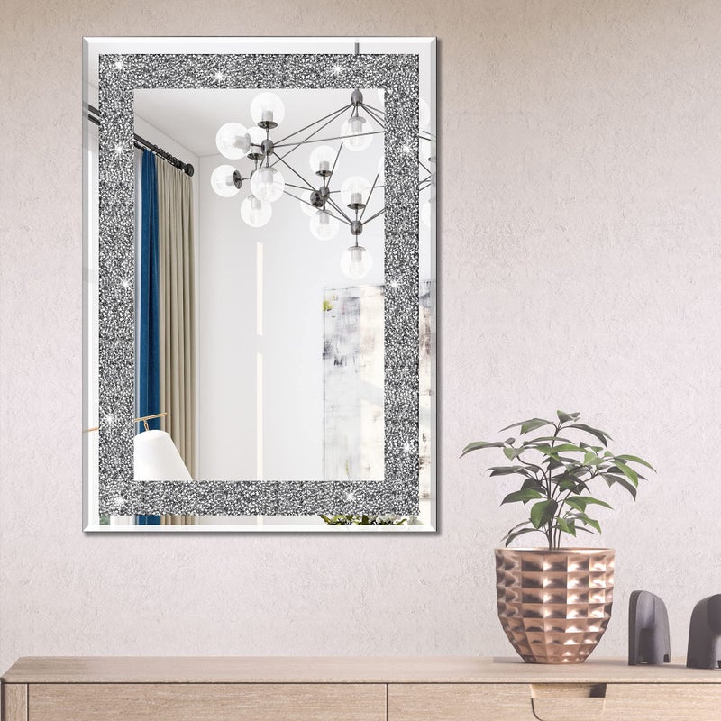 Ruomeng Wall Mirror Rectangular Crystal Crush Diamond Mirror for Home Decoration Accent Mirror for Bathroom, Entryway and Bedroom, 20" x 28" - Image 1