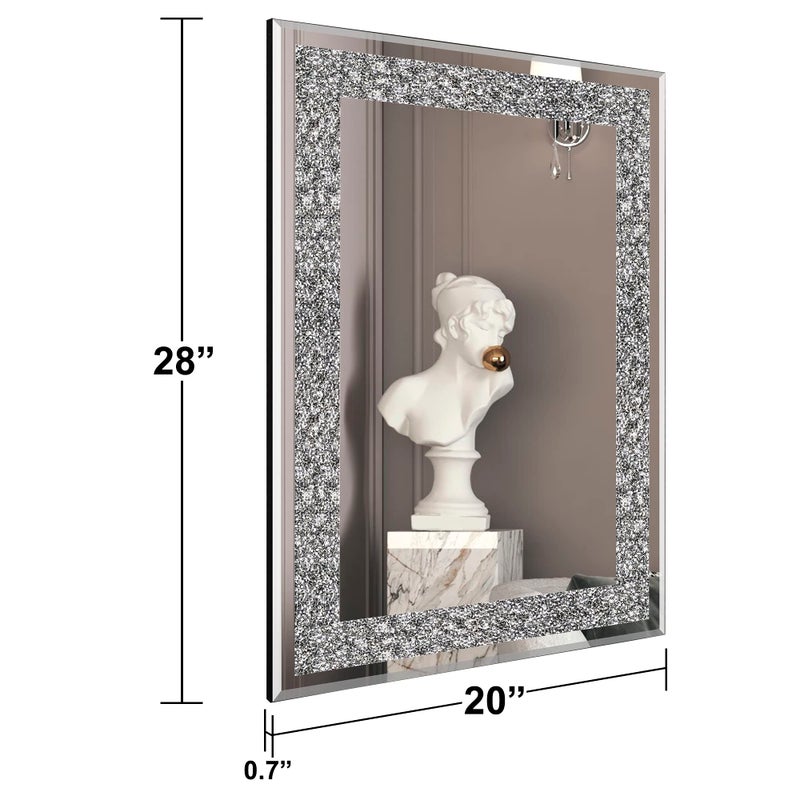 Ruomeng Wall Mirror Rectangular Crystal Crush Diamond Mirror for Home Decoration Accent Mirror for Bathroom, Entryway and Bedroom, 20" x 28" - Image 4