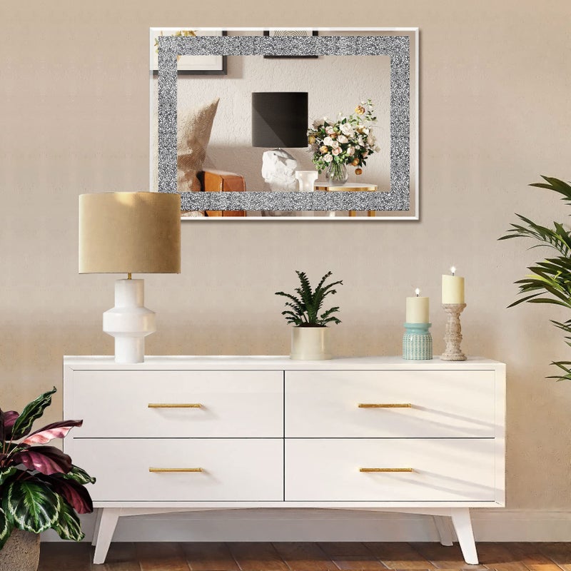 Ruomeng Wall Mirror Rectangular Crystal Crush Diamond Mirror for Home Decoration Accent Mirror for Bathroom, Entryway and Bedroom, 20" x 28" - Image 5