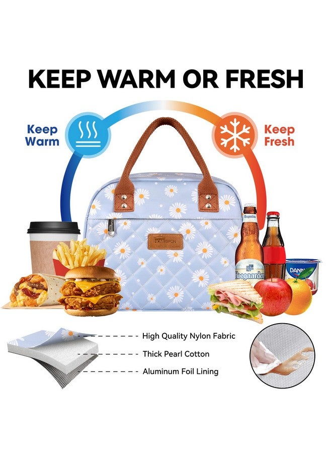 HOMESPON Insulated Lunch Bag for Women Men Adults Lunch Tote with Front Pocket Lunch Box Container Cooler Bag for Work Picnic (Blue Daisy) - Image 4