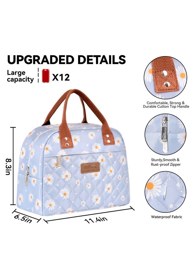HOMESPON Insulated Lunch Bag for Women Men Adults Lunch Tote with Front Pocket Lunch Box Container Cooler Bag for Work Picnic (Blue Daisy) - Image 5