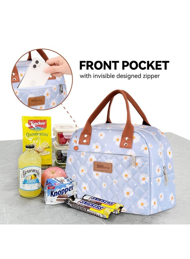 HOMESPON Insulated Lunch Bag for Women Men Adults Lunch Tote with Front Pocket Lunch Box Container Cooler Bag for Work Picnic (Blue Daisy) - Image 2
