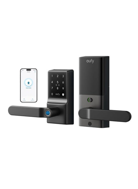قفل باب ذكي من eufy C33، بدون مفتاح ببصمة الإصبع، مع مقبض، مدمج بشبكة Wi-Fi، تحكم عن بُعد عبر التطبيق، مقبض بيومتري لباب الدخول، قفل تلقائي، مقاوم للماء بمعيار IP53