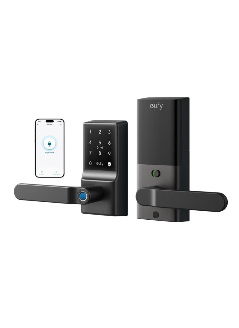 إيوفي قفل باب ذكي من eufy C33، بدون مفتاح ببصمة الإصبع، مع مقبض، مدمج بشبكة Wi-Fi، تحكم عن بُعد عبر التطبيق، مقبض بيومتري لباب الدخول، قفل تلقائي، مقاوم للماء بمعيار IP53  - Image 1