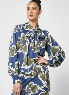Bow Detail Printed Shirt