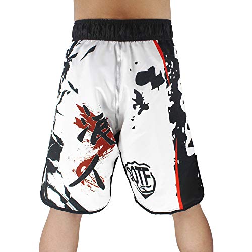 SOTF MMA Shorts Muay Thai Boxing Trunks Comfortable Kickboxing Fight Wear, White, XXL=31-36" - Image 2