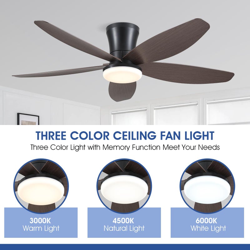 Surtime Ceiling Fans with Lights-42 Low Profile Ceiling Fan with Light and Remote/APP Control,Flush Mount,DC Reversible,LED Dimmable Modern Ceiling Fans for Bedroom,Indoor/Outdoor Patio Use(Brown) - Image 3