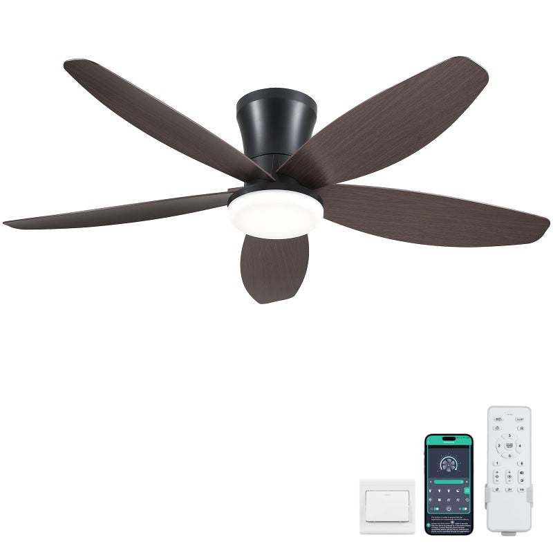 Surtime Ceiling Fans with Lights-42 Low Profile Ceiling Fan with Light and Remote/APP Control,Flush Mount,DC Reversible,LED Dimmable Modern Ceiling Fans for Bedroom,Indoor/Outdoor Patio Use(Brown) - Image 1