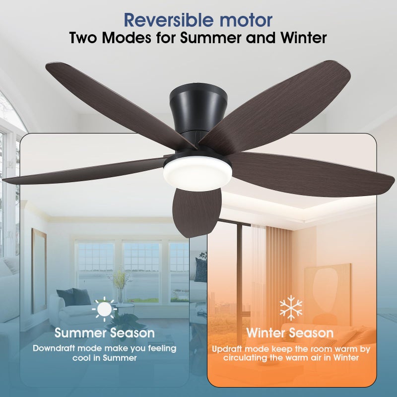 Surtime Ceiling Fans with Lights-42 Low Profile Ceiling Fan with Light and Remote/APP Control,Flush Mount,DC Reversible,LED Dimmable Modern Ceiling Fans for Bedroom,Indoor/Outdoor Patio Use(Brown) - Image 4