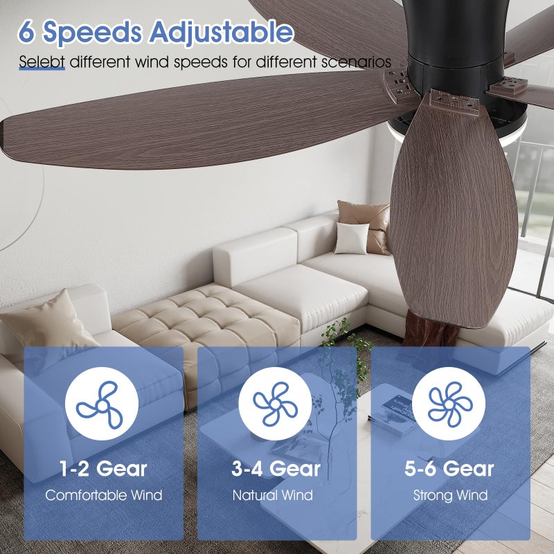 Surtime Ceiling Fans with Lights-42 Low Profile Ceiling Fan with Light and Remote/APP Control,Flush Mount,DC Reversible,LED Dimmable Modern Ceiling Fans for Bedroom,Indoor/Outdoor Patio Use(Brown) - Image 5