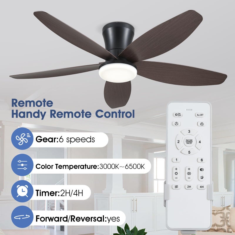 Surtime Ceiling Fans with Lights-42 Low Profile Ceiling Fan with Light and Remote/APP Control,Flush Mount,DC Reversible,LED Dimmable Modern Ceiling Fans for Bedroom,Indoor/Outdoor Patio Use(Brown) - Image 2