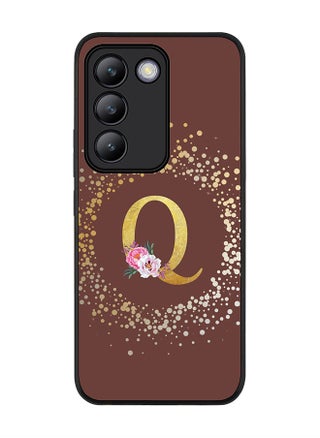 Rugged Black edge case for Vivo V30 Lite 5G, Slim fit Flexible Cover -  Custom Monogram Initial Letter Floral Pattern Alphabet - Q  (Brown ) - pzsku/Z7B1CDCC877B80FD3B7B5Z/45/_/1715418717/9b532dd3-7aae-40a1-bfd3-2a3249283bdd