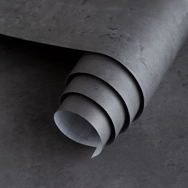 3yecao 16"Ã—118" Dark Grey Black Concrete Wallpaper Peel and Stick 3D Matte Textured Thick Concrete Cement Contact Paper Vinyl Wrap Removable DIY Tile Wall Sticker for Walls Countertop Cabinet Kitchen Island - Image 1