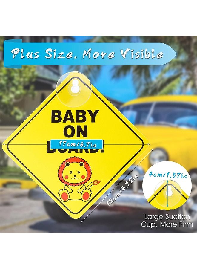 2 Pcs Baby on Board Car Warning Sticker, Reusable Car Window Sticker with Suction Cups, Giraffe Lion Pattern Sticker - Image 2