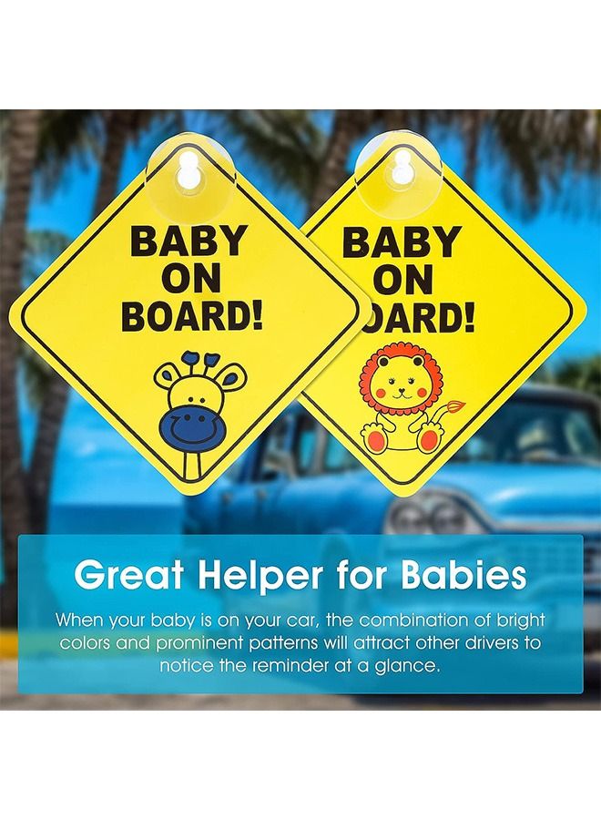 2 Pcs Baby on Board Car Warning Sticker, Reusable Car Window Sticker with Suction Cups, Giraffe Lion Pattern Sticker - Image 4