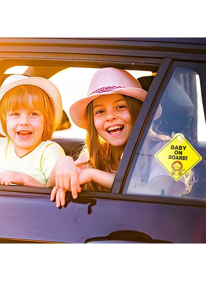 2 Pcs Baby on Board Car Warning Sticker, Reusable Car Window Sticker with Suction Cups, Giraffe Lion Pattern Sticker - Image 5