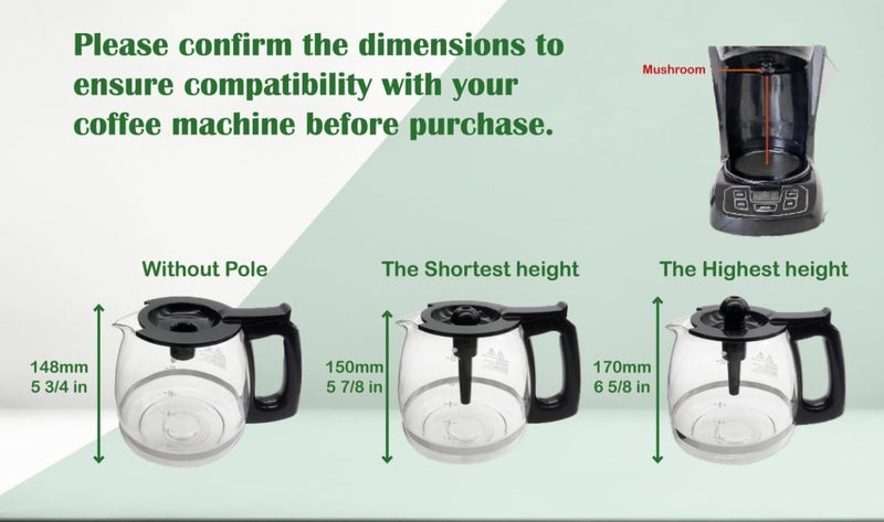 CUPALL Coffee Machine Replacement 12-CUP Glass Pot, Compatible With Kitchenaid KCM1209 KCM1208 Cuisinart DCC 1220BKS, Capresso SG300, Gourmia GCM3260, Krups Essential Wamife Mueller 12 cups coffee machine - Image 3