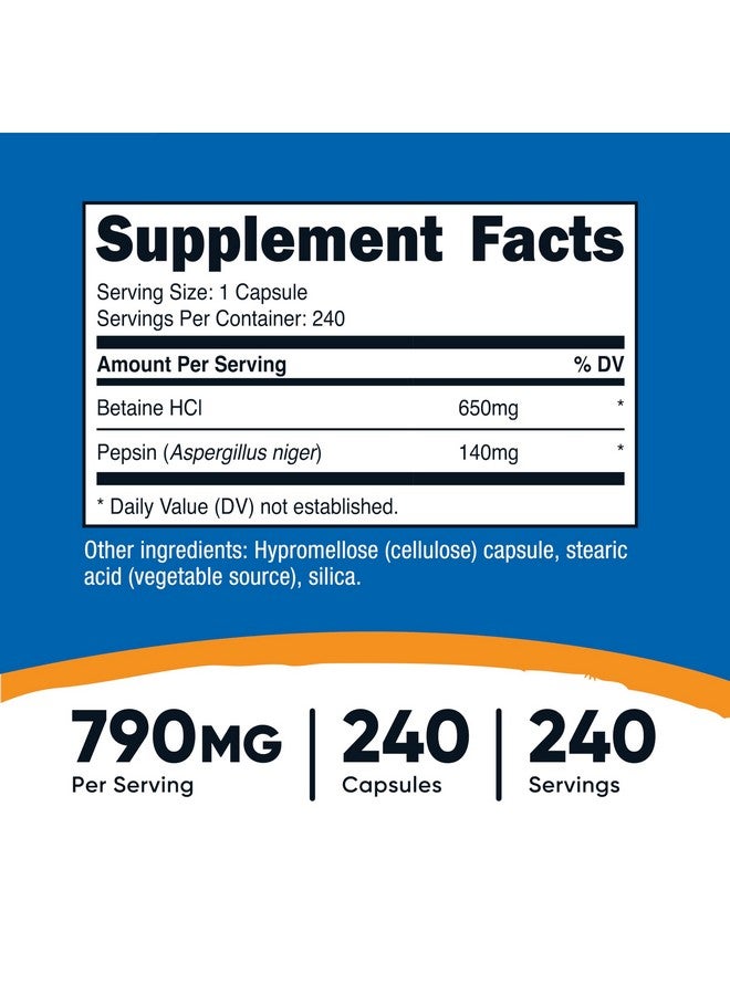 Nutricost Betaine HCl + Pepsin 790mg, 240 Capsules - Gluten Free & Non-GMO - Image 2