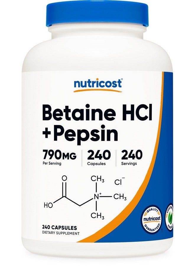 Nutricost Betaine HCl + Pepsin 790mg, 240 Capsules - Gluten Free & Non-GMO - Image 1