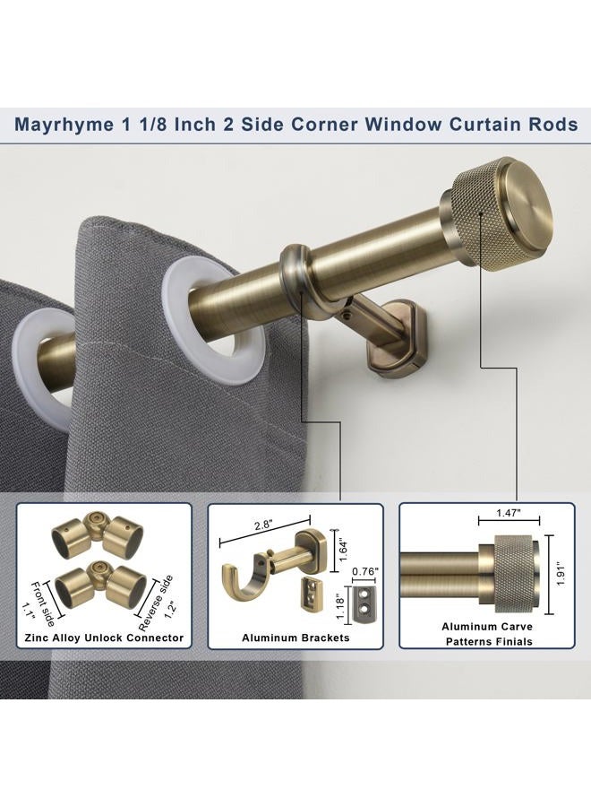 Mayrhyme 1-1/8 Inch Corner Curtain Rod for Windows - Telescoping Bay Window Curtain Rods - Solid Aluminum Finials - Adjustable Concealed Mounting Bracket - 36-72"Center Rod - 20-36"Side Rods - Antique Bronze - Image 2