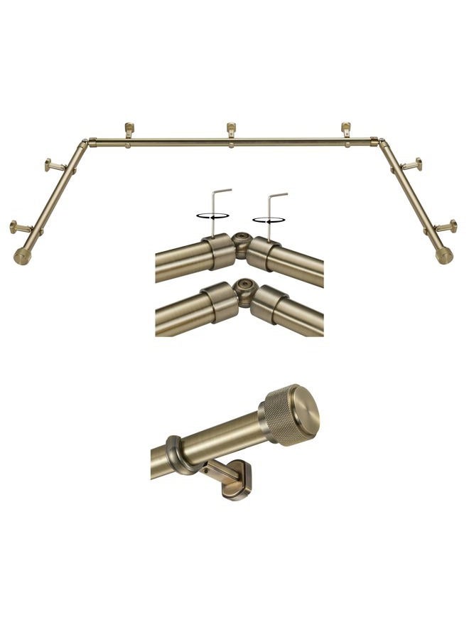 Mayrhyme 1-1/8 Inch Corner Curtain Rod for Windows - Telescoping Bay Window Curtain Rods - Solid Aluminum Finials - Adjustable Concealed Mounting Bracket - 36-72"Center Rod - 20-36"Side Rods - Antique Bronze - Image 1