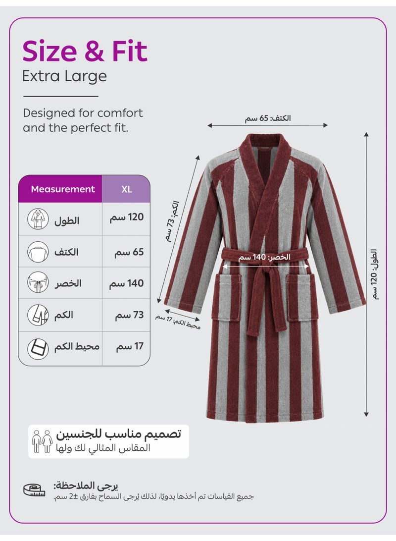 Donetella Striped Bathrobe for Men & Women XL Size - 100% Cotton | Kimono Collar, Highly Absorbent, Quick Dry, Soft Spa Robe with Belt & Pockets - 380 GSM, Everyday Use - Image 5