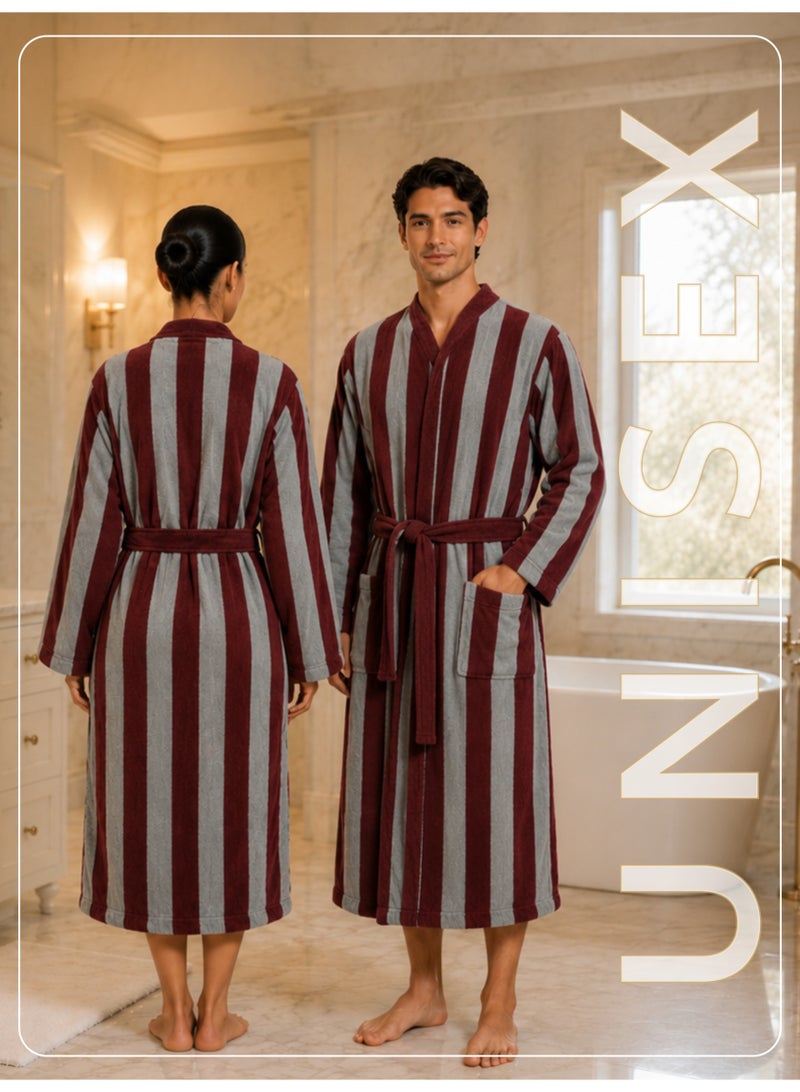 Donetella Striped Bathrobe for Men & Women XL Size - 100% Cotton | Kimono Collar, Highly Absorbent, Quick Dry, Soft Spa Robe with Belt & Pockets - 380 GSM, Everyday Use - Image 3