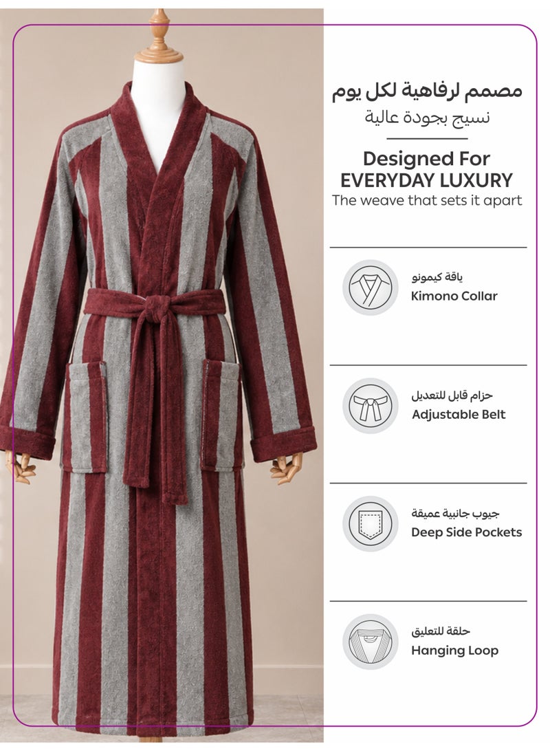 Donetella Striped Bathrobe for Men & Women XL Size - 100% Cotton | Kimono Collar, Highly Absorbent, Quick Dry, Soft Spa Robe with Belt & Pockets - 380 GSM, Everyday Use - Image 4