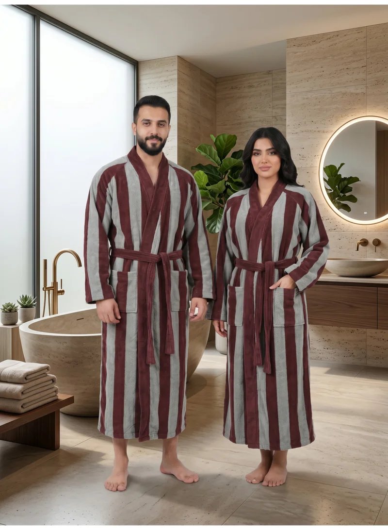 Donetella Striped Bathrobe for Men & Women XL Size - 100% Cotton | Kimono Collar, Highly Absorbent, Quick Dry, Soft Spa Robe with Belt & Pockets - 380 GSM, Everyday Use