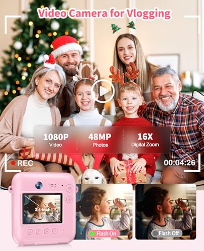 Sevenat Kids Camera Instant Print, 48MP Dual-Lens Digital Camera for Girls Boys Christmas Birthday Gifts, 1080P Selfie Instant Cameras for Kids Video, Portable Toddler for 4-12 Years Old with 32GB Card-Pink - Image 5