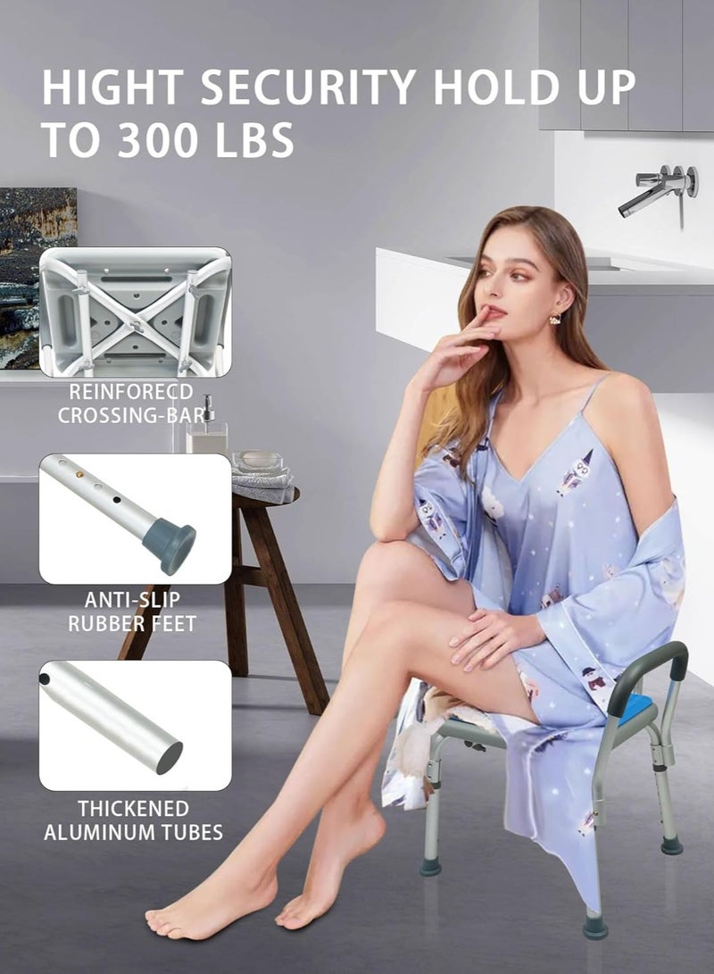 Meishida Shower Chair Bath Stool with Backrest Height Adjustable Bath Seat with Padded - Image 4